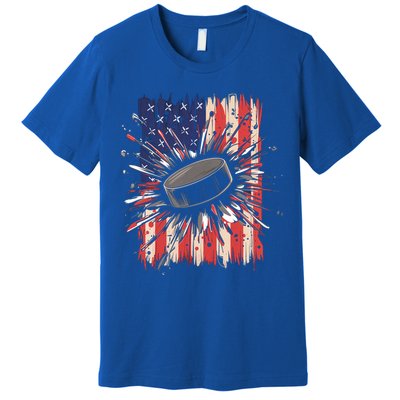 Ice Hockey Usa Flag Sports Fans Patriotic Gift Premium T-Shirt