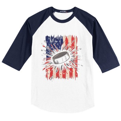 Ice Hockey Usa Flag Sports Fans Patriotic Gift Baseball Sleeve Shirt