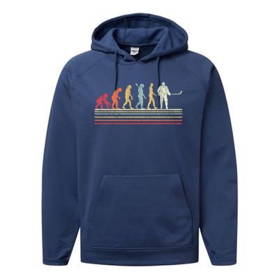 Ice Hockey Vintage Retro Evolution Gift Performance Fleece Hoodie