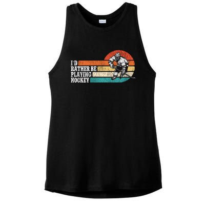 Ice Hockey Vintage Retro ID Rather Be Playing Ice Hockey Great Gift Ladies PosiCharge Tri-Blend Wicking Tank