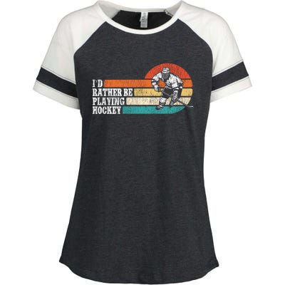 Ice Hockey Vintage Retro ID Rather Be Playing Ice Hockey Great Gift Enza Ladies Jersey Colorblock Tee