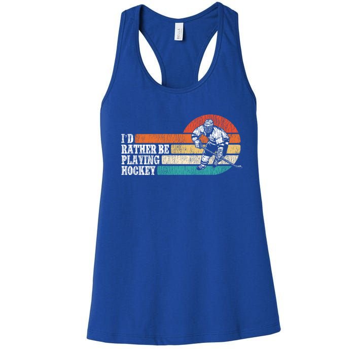 Ice Hockey Vintage Retro ID Rather Be Playing Ice Hockey Great Gift Women's Racerback Tank