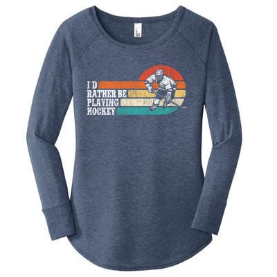 Ice Hockey Vintage Retro ID Rather Be Playing Ice Hockey Great Gift Women's Perfect Tri Tunic Long Sleeve Shirt