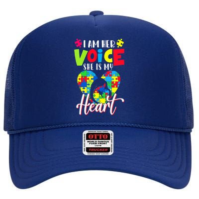 I'm Her Voice She Is My Heart Autism Mom Autism Aware High Crown Mesh Back Trucker Hat