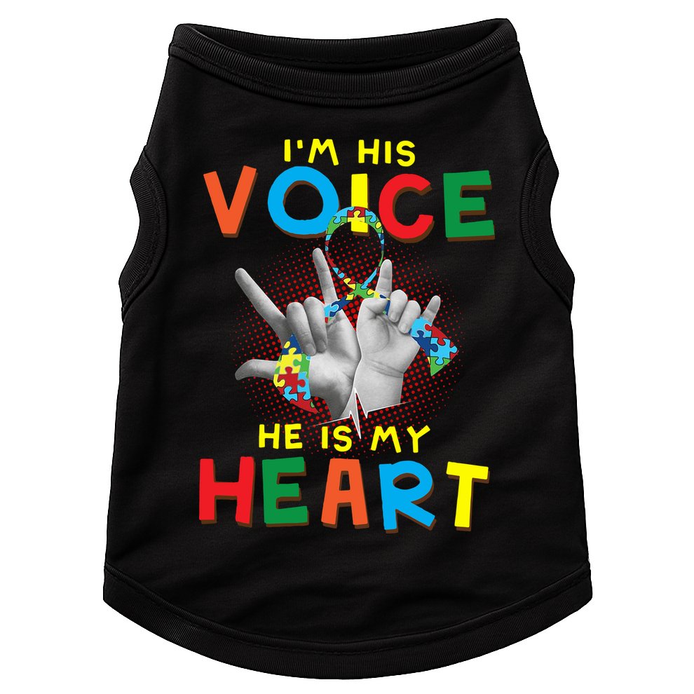 I'm His Voice He Is My Heart Autism Awareness Doggie Tank