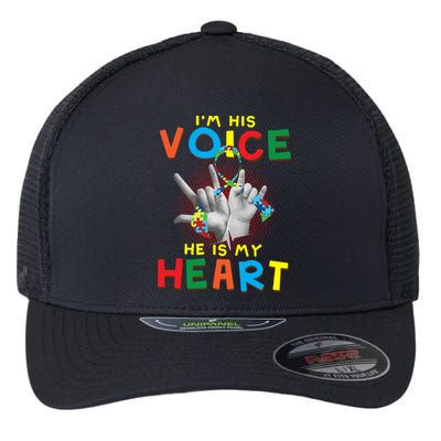 I'm His Voice He Is My Heart Autism Awareness Flexfit Unipanel Trucker Cap