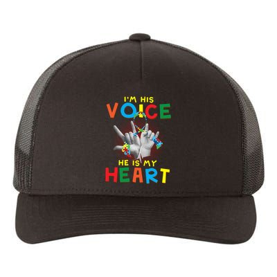 I'm His Voice He Is My Heart Autism Awareness Yupoong Adult 5-Panel Trucker Hat