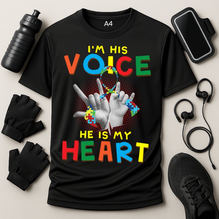 I'm His Voice He Is My Heart Autism Awareness Cooling Performance Crew T-Shirt