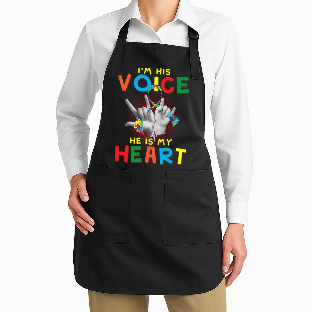 I'm His Voice He Is My Heart Autism Awareness Apron