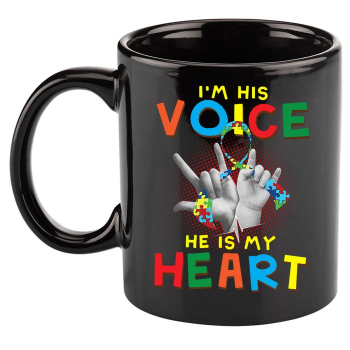 I'm His Voice He Is My Heart Autism Awareness 11oz C Handle Ceramic Mug