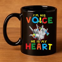 I'm His Voice He Is My Heart Autism Awareness 11oz C Handle Ceramic Mug