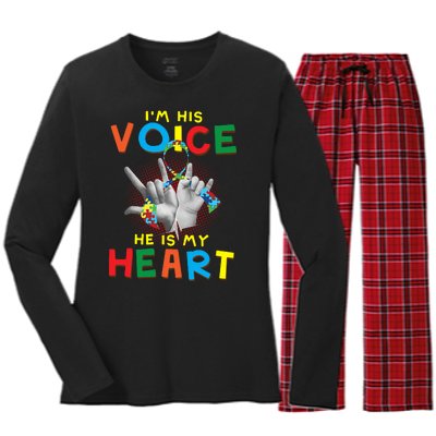 I'm His Voice He Is My Heart Autism Awareness Women's Long Sleeve Flannel Pajama Set 