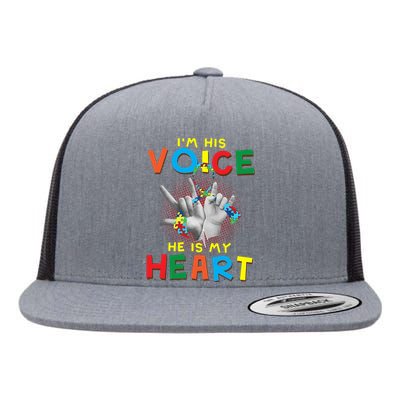 I'm His Voice He Is My Heart Autism Awareness Flat Bill Trucker Hat