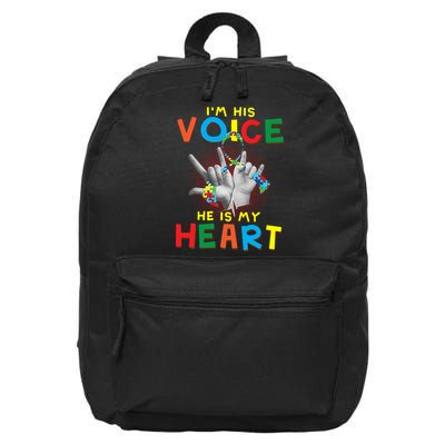 I'm His Voice He Is My Heart Autism Awareness 16 in Basic Backpack