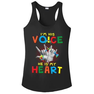 I'm His Voice He Is My Heart Autism Awareness Ladies PosiCharge Competitor Racerback Tank