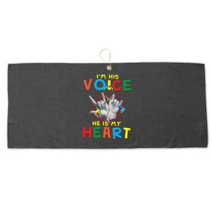 I'm His Voice He Is My Heart Autism Awareness Large Microfiber Waffle Golf Towel