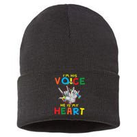 I'm His Voice He Is My Heart Autism Awareness Sustainable Knit Beanie