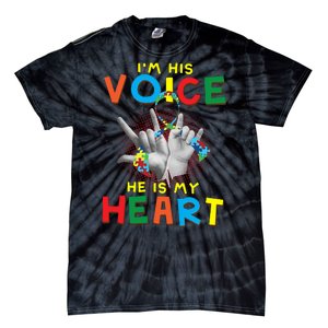 I'm His Voice He Is My Heart Autism Awareness Tie-Dye T-Shirt