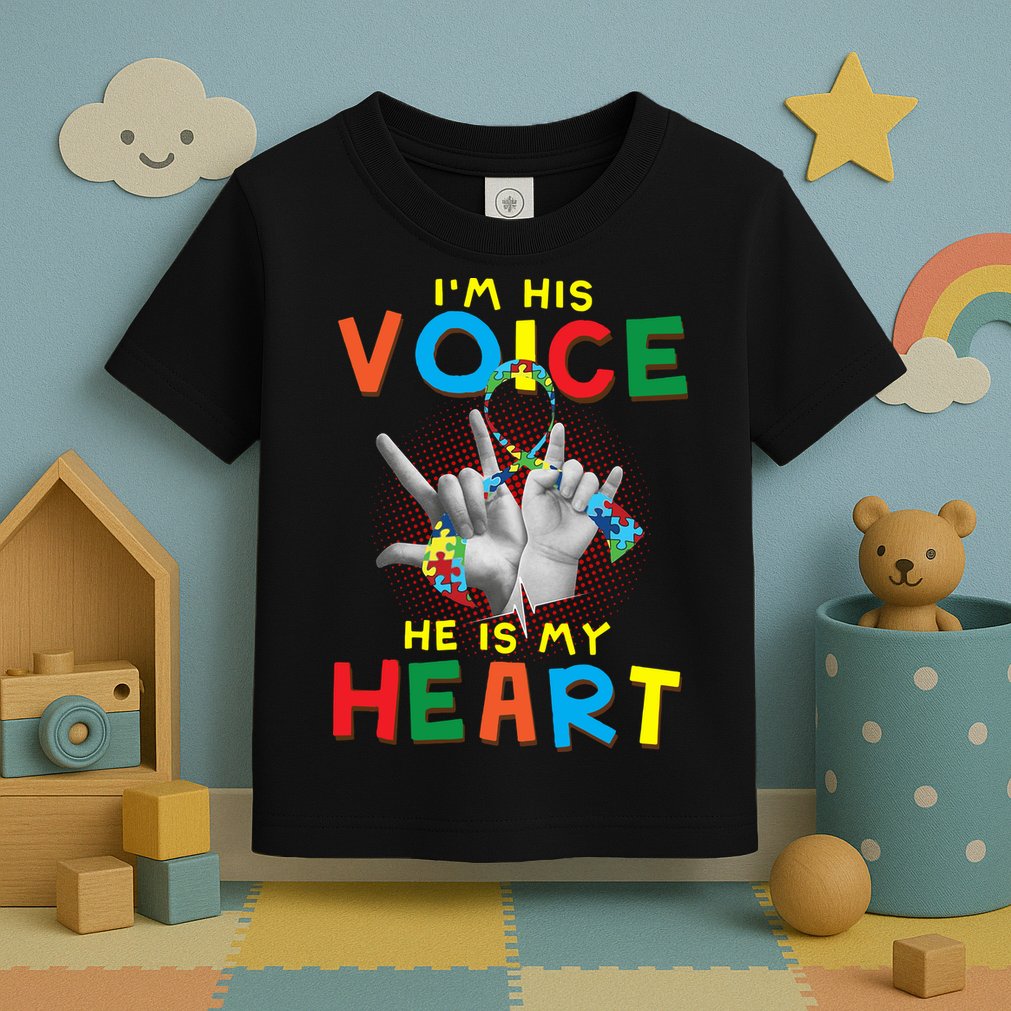 I'm His Voice He Is My Heart Autism Awareness Toddler T-Shirt