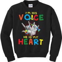 I'm His Voice He Is My Heart Autism Awareness Kids Sweatshirt