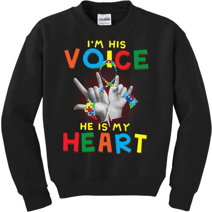 I'm His Voice He Is My Heart Autism Awareness Kids Sweatshirt