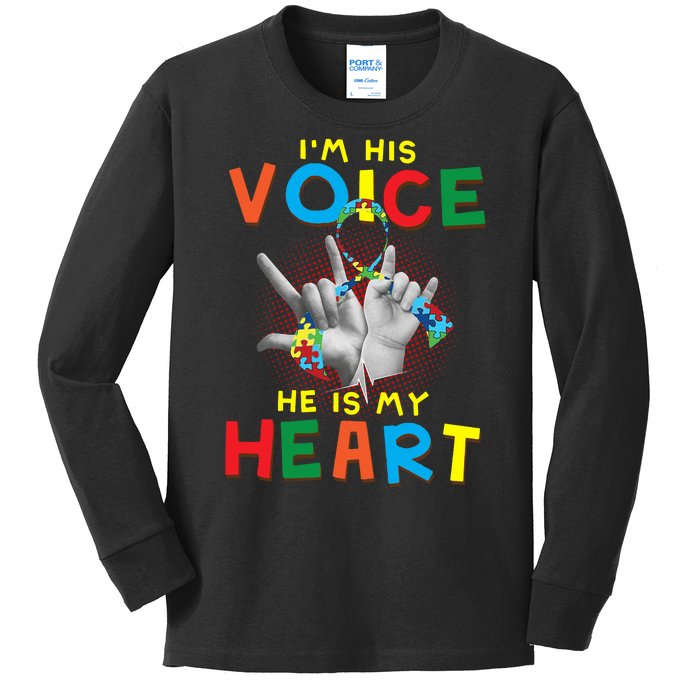 I'm His Voice He Is My Heart Autism Awareness Kids Long Sleeve Shirt