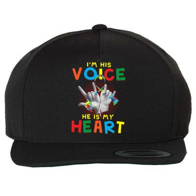 I'm His Voice He Is My Heart Autism Awareness Wool Snapback Cap