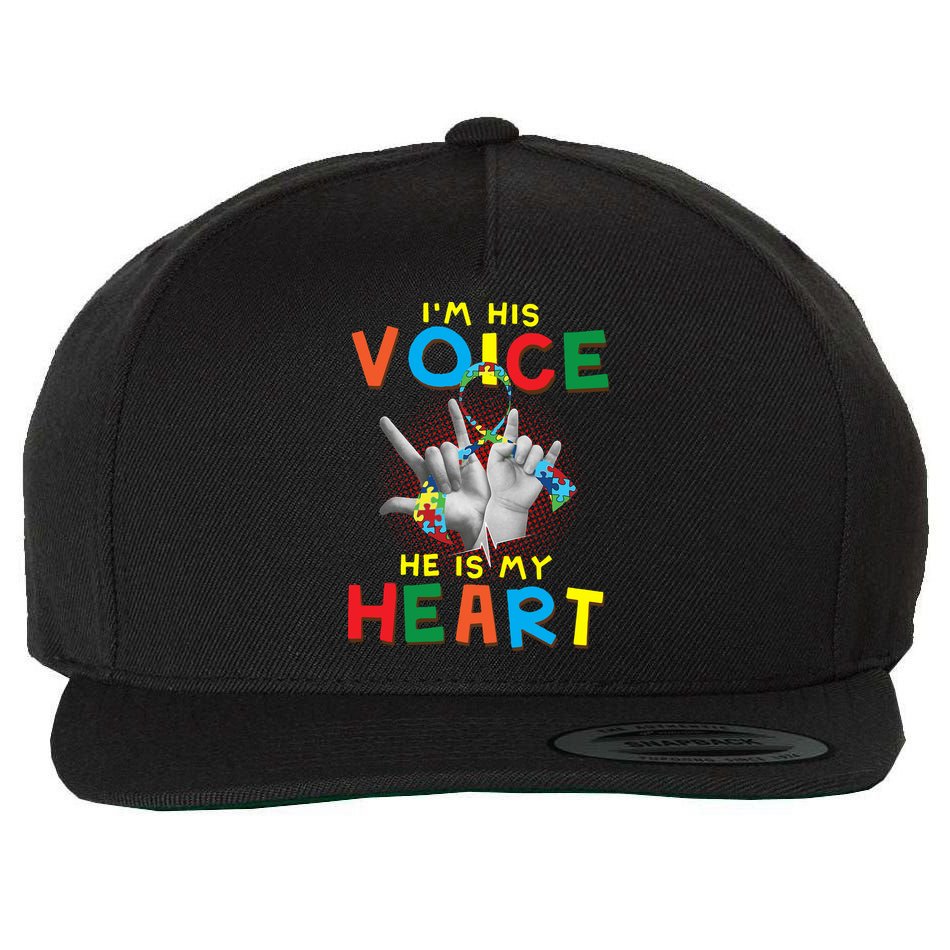 I'm His Voice He Is My Heart Autism Awareness Wool Snapback Cap