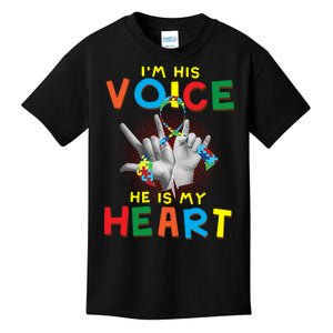 I'm His Voice He Is My Heart Autism Awareness Kids T-Shirt