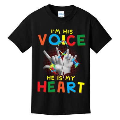 I'm His Voice He Is My Heart Autism Awareness Kids T-Shirt