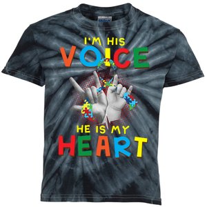 I'm His Voice He Is My Heart Autism Awareness Kids Tie-Dye T-Shirt