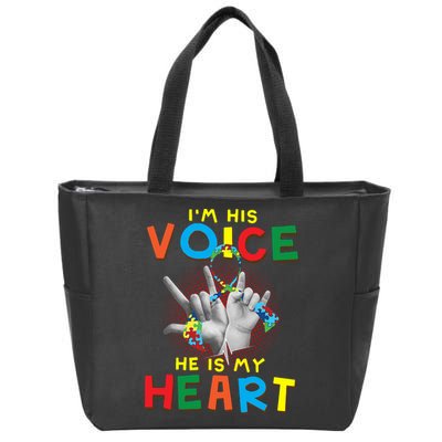I'm His Voice He Is My Heart Autism Awareness Zip Tote Bag