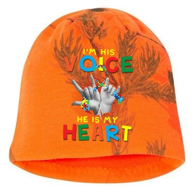 I'm His Voice He Is My Heart Autism Awareness Kati - Camo Knit Beanie