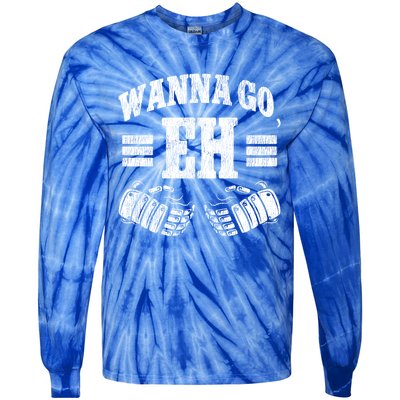 Ice Hockey Vintage Gloves Wanna Go Eh Gift Tie-Dye Long Sleeve Shirt