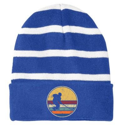 Ice Hockey Vintage Outfit Design Retro Distressed Look Gift Striped Beanie with Solid Band