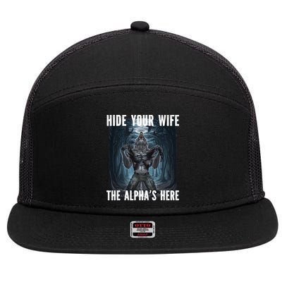 I Heart Werewolfs Alpha Funny Cringe Werewolf Wolf Meme 7 Panel Mesh Trucker Snapback Hat