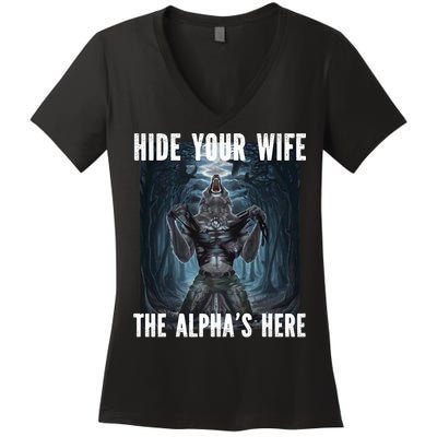I Heart Werewolfs Alpha Funny Cringe Werewolf Wolf Meme Women's V-Neck T-Shirt