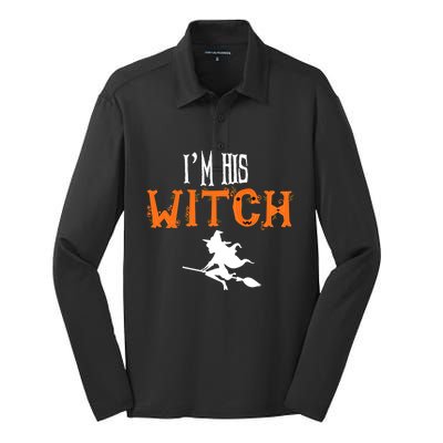 Im His Witch Im Her Boo Funny Couples Matching Halloween Gift Silk Touch Performance Long Sleeve Polo