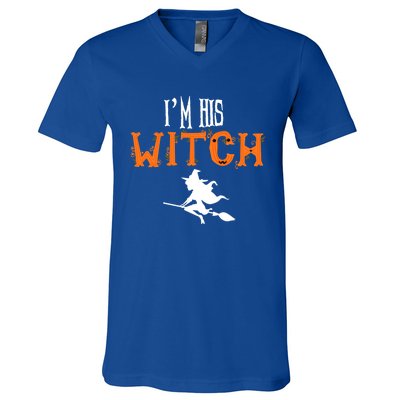 Im His Witch Im Her Boo Funny Couples Matching Halloween Gift V-Neck T-Shirt