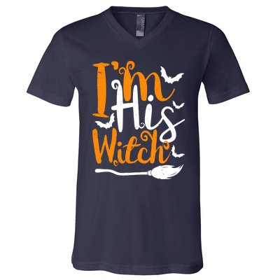 Im His Witch Funny Halloween Design Matching Couple For Her V-Neck T-Shirt