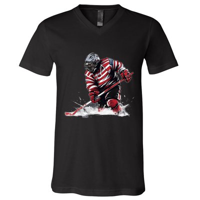 Ice Hockey Women Puck Hockey Player V-Neck T-Shirt