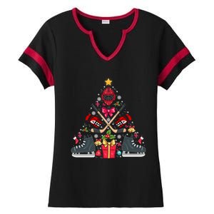 Ice Hockey Xmas Tree Decorations Santa Hockey Christmas Gift Ladies Halftime Notch Neck Tee