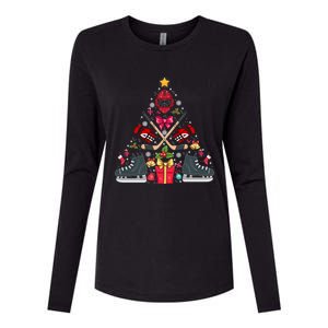 Ice Hockey Xmas Tree Decorations Santa Hockey Christmas Gift Womens Cotton Relaxed Long Sleeve T-Shirt