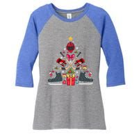 Ice Hockey Xmas Tree Decorations Santa Hockey Christmas Gift Women's Tri-Blend 3/4-Sleeve Raglan Shirt