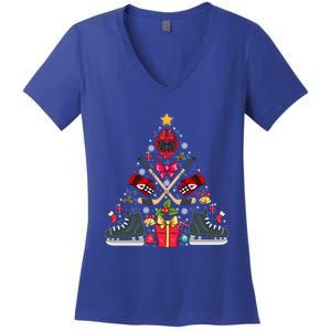 Ice Hockey Xmas Tree Decorations Santa Hockey Christmas Gift Women's V-Neck T-Shirt