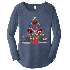 Ice Hockey Xmas Tree Decorations Santa Hockey Christmas Gift Women's Perfect Tri Tunic Long Sleeve Shirt