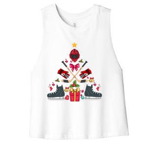 Ice Hockey Xmas Tree Decorations Santa Hockey Christmas Gift Women's Racerback Cropped Tank