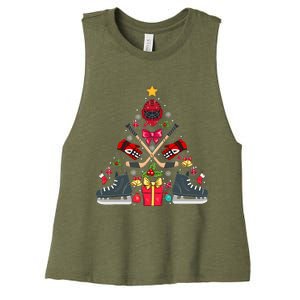 Ice Hockey Xmas Tree Decorations Santa Hockey Christmas Women's Racerback Cropped Tank