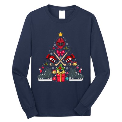 Ice Hockey Xmas Tree Decorations Santa Hockey Christmas Long Sleeve Shirt