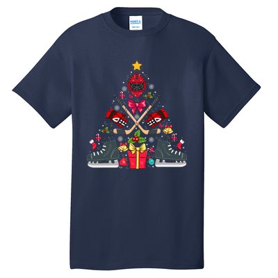 Ice Hockey Xmas Tree Decorations Santa Hockey Christmas Tall T-Shirt